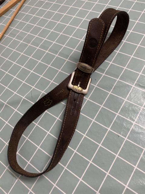 Vintage Diesel “Only The Brave” Real Leather Belt - Tribal Pattern Logo Embossed - Brown Italy 120/100