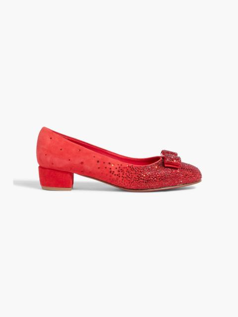 FERRAGAMO Vara crystal-embellished suede pumps