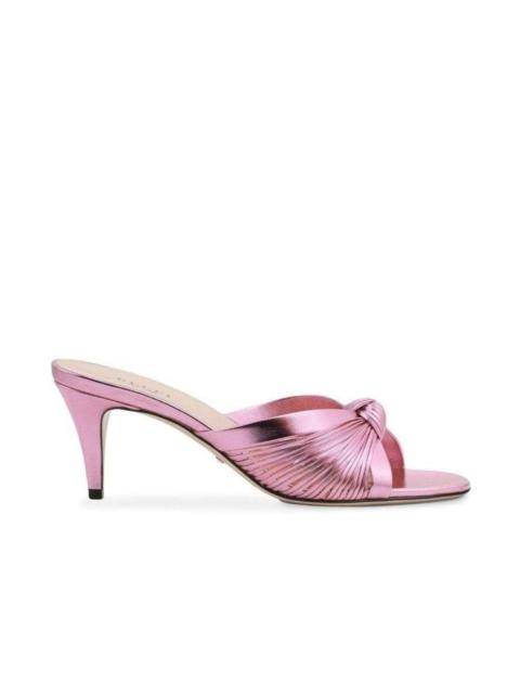 GUCCI Knotted Metallic Leather Mid-Heel Bow Mule