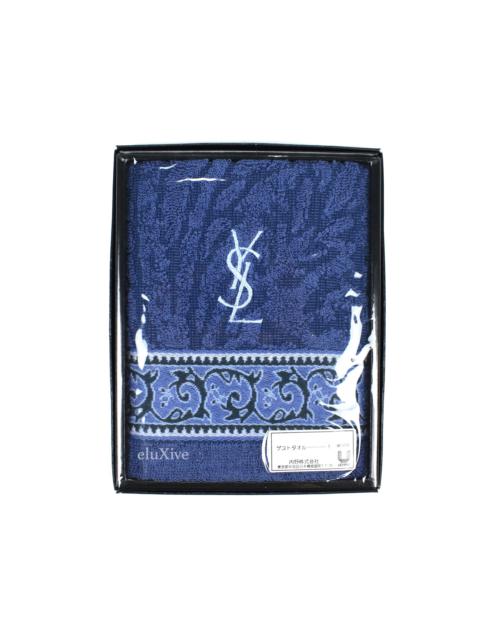 SAINT LAURENT Blue Paisley YSL Logo Hand Towel (Medium)