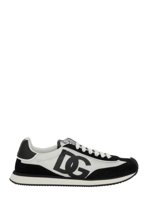 Dolce & Gabbana Dolce & Gabbana Men 'Aria' White And Black Running Sneakers With Logo Detail In Suede And Tech Fabri