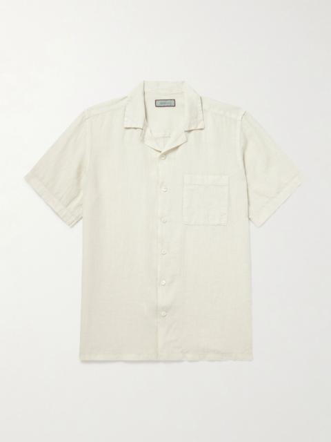 Canali Camp-Collar Garment-Dyed Linen Shirt Ecru