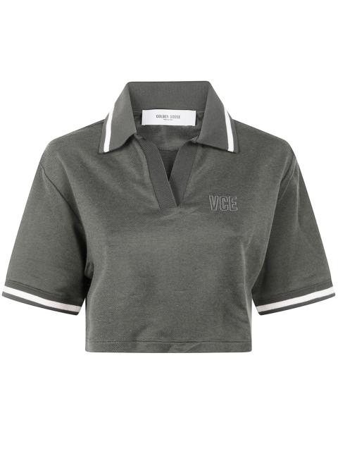 Golden Goose Women "Journey W`S" Medium Crop Polo Fluid Jersey Knitted Rib Micro Piquet Tonal Embroi
