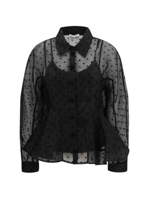 GANNI Ganni Women Flocked Organza Peplum Shirt