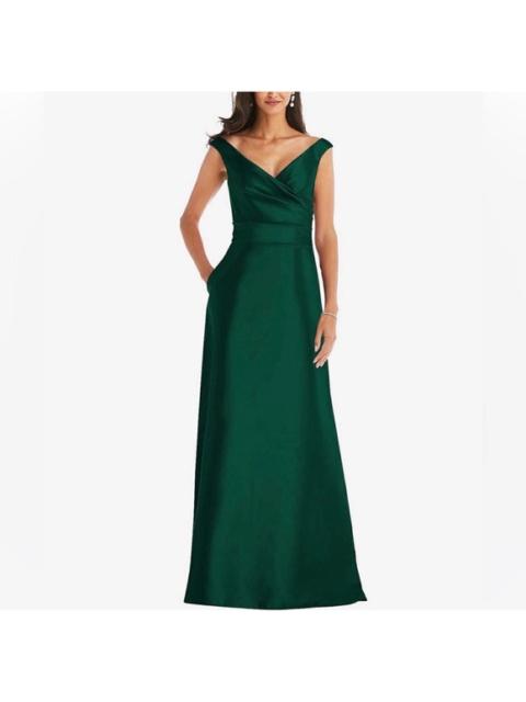 Other Designers New! Alfred Sung Off the Shoulder Satin Gown in Hunter Green Sz 14 $239