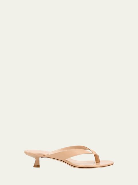 Stuart Weitzman Rio Leather Kitten-Heel Thong Sandals