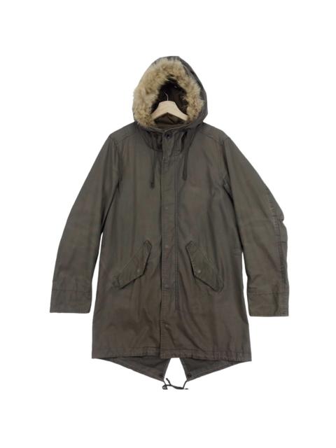 Other Designers Ships Jet Blue - Ships Jet Blue Military Fishtail Parka Furry Hoodie