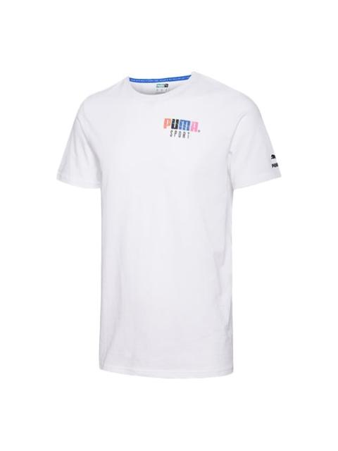 PUMA PUMA Multi-Color Logo Athleisure Casual Sports Short Sleeve White 598938-02