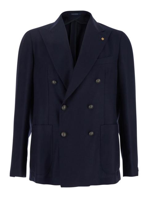 TAGLIATORE - Tagliatore Men 'Montecarlo' Blue Double-Breasted Jacket In Virgin Wool Man