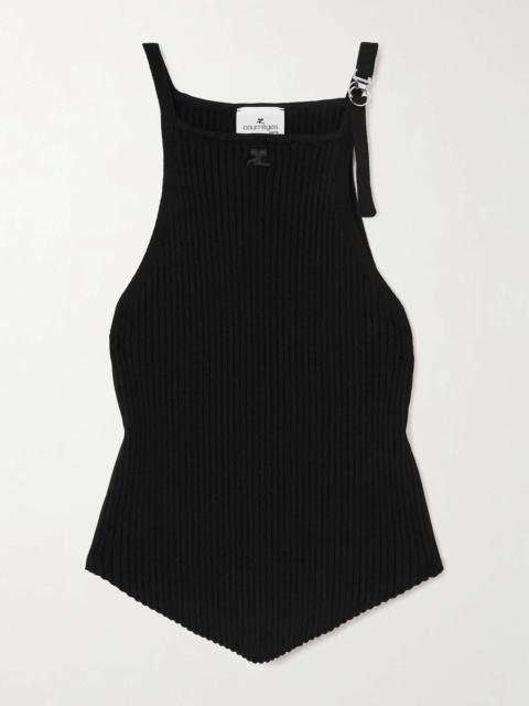 Embellished ribbed-knit tank Black