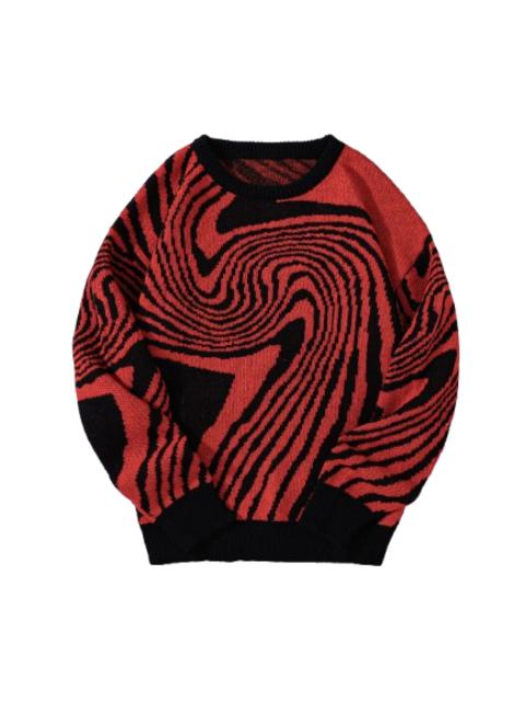 Other Designers Streetwear Gothic Punk Maze Jacquard Knitted High Quality Orange Sweater Contrast Color Sweatshirt