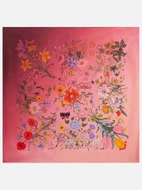 Floral silk twill scarf