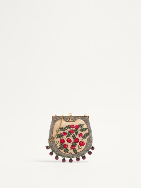 Valentino VALENTINO GARAVANI NELLCOTE FAIRYTALES BEADED CLUTCH IN JACQUARD RAFFIA WITH CHERRYFIC PATTERN