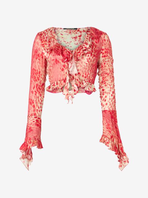 Roberto Cavalli Crop Top With Ruffle And Jaguar Skin Print