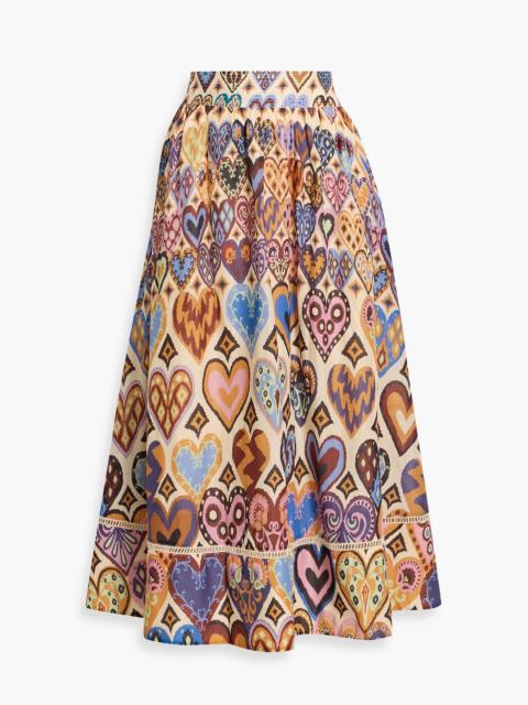 FARM RIO Printed cotton-voile midi skirt