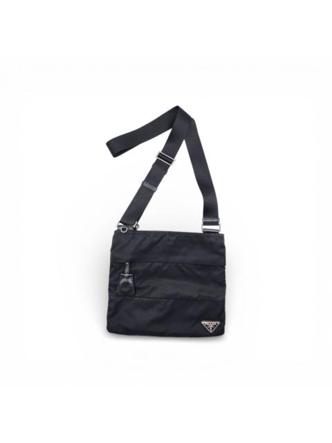 Prada Triangle Logo Nylon and Leather Crossbody Shoulder Bag Black