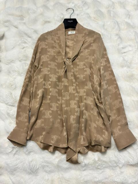 CELINE Celine Women's New All-Over Print Silk Shirt with Scarf Detail