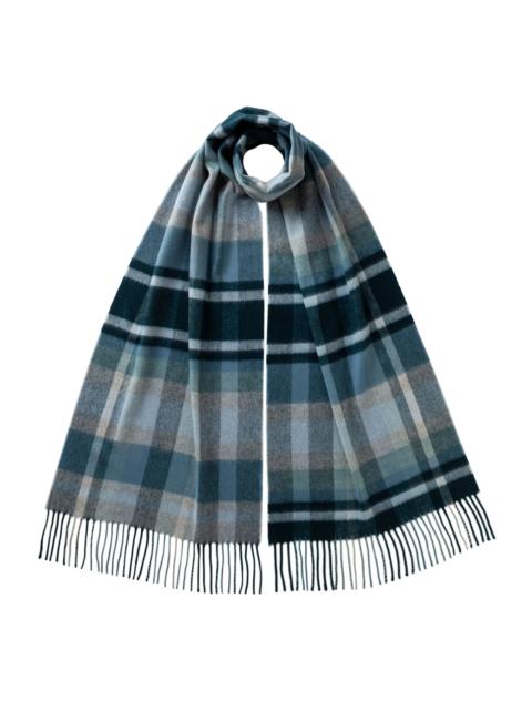 Johnstons of Elgin Deco Block Check Blue Cashmere Scarf