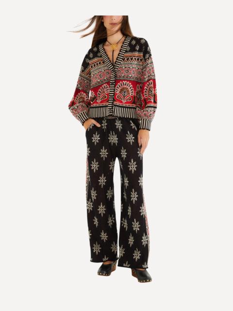 FARM RIO Black Ainika Love Coconut Groove Knit Trousers