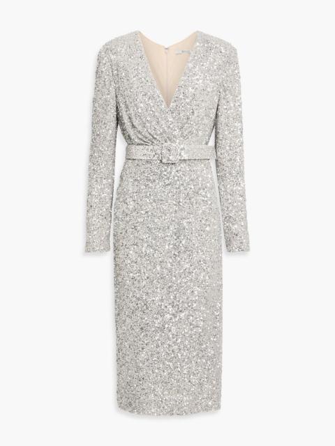 Other Designers Belted sequined tulle midi dress