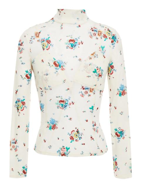 rabanne Floral-print stretch-cupro jersey turtleneck top