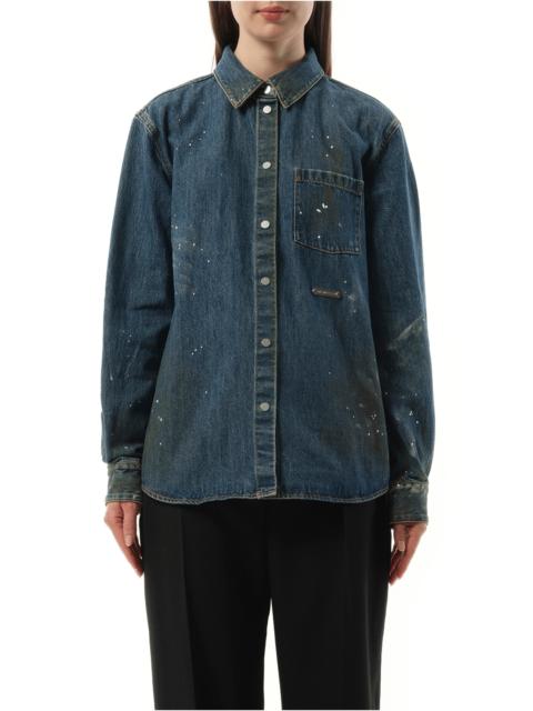 Helmut Lang Women Painted Denim Shirt in Mid Indigo