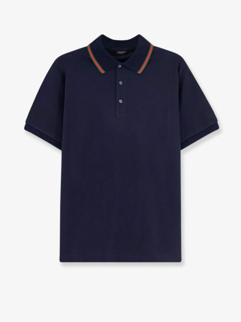 GUCCI Gucci Cotton Polo with Nastro Web Detail Blue