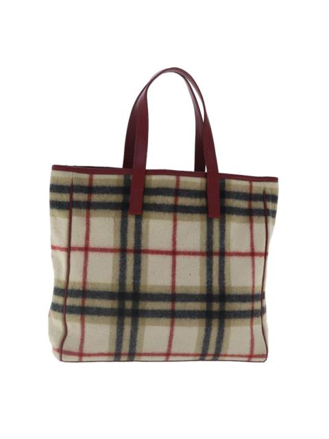 Burberry Burberry Nova Check Blue Label Tote Bag Wool Leather Beige Silver