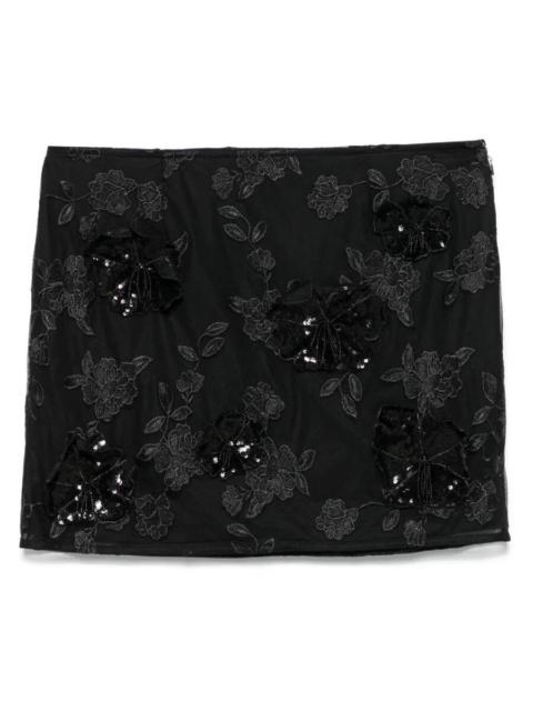 ROTATE Rotate Mesh Flower Embroidered Mini Skirt