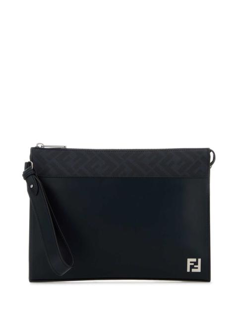 FENDI Fendi Men Midnight Blue Leather Squared Ff Clutch