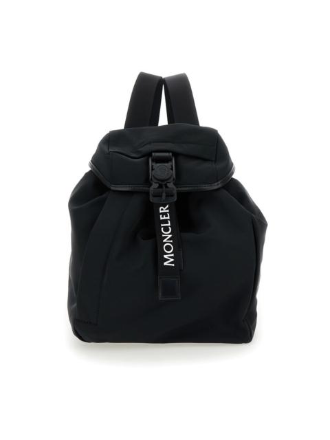 Moncler Moncler Trick Black Backpack With Logo Print In Nylon Woman