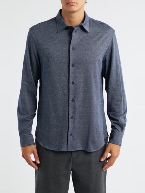 EMPORIO ARMANI Emporio Armani Heathered Knit Cotton Button-Up Shirt in Blue at Nordstrom