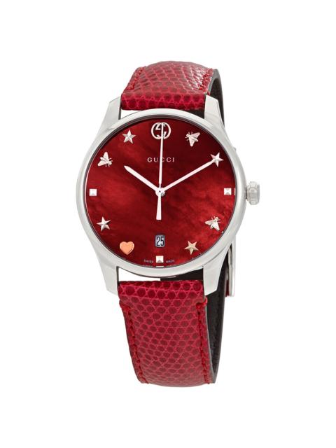GUCCI Gucci G-Timeless Cherry Red Mother of Pearl Dial Ladies Leather Watch YA1264041