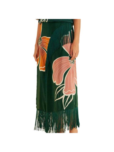 FARM RIO FARM Rio Honolulu Flowers Green Fringe Maxi Skirt