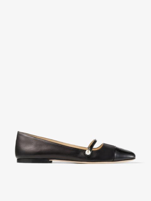JIMMY CHOO Jimmy Choo Elisa Black Nappa and Patent Leather Flats