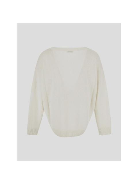 Brunello Cucinelli Brunello Cucinelli Women's White Silk Wool V Neck Sweater