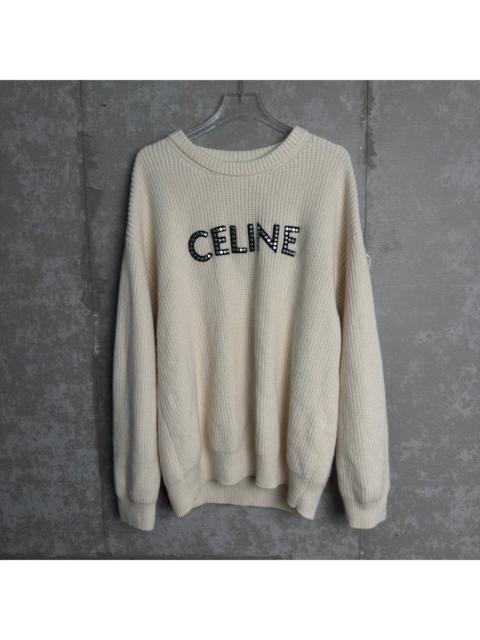 CELINE Celine Wool Off Studded Logo Fuzzy Sweater