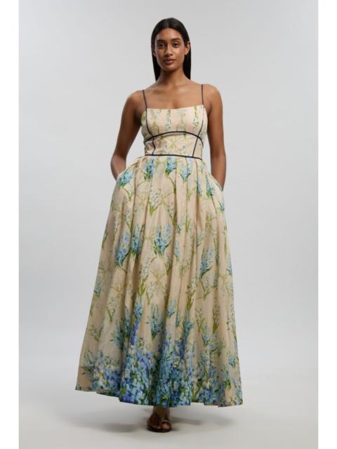 KAREN MILLEN Silk Cotton Floral Strappy Woven Maxi Dress