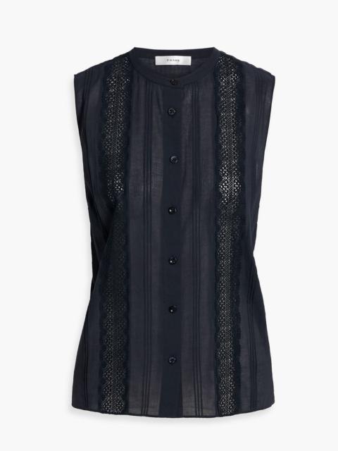 FRAME Crocheted lace-trimmed cotton-voile top