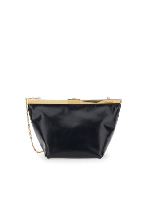 JIMMY CHOO Jimmy Choo Ganache Black Clutch With Chain-Link Shoulder Strap And Clasp Closure In Leather