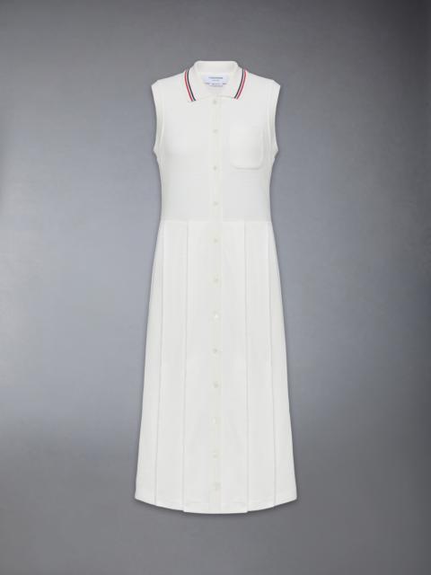Thom Browne COTTON WAFFLE PLEATED POLO DRESS