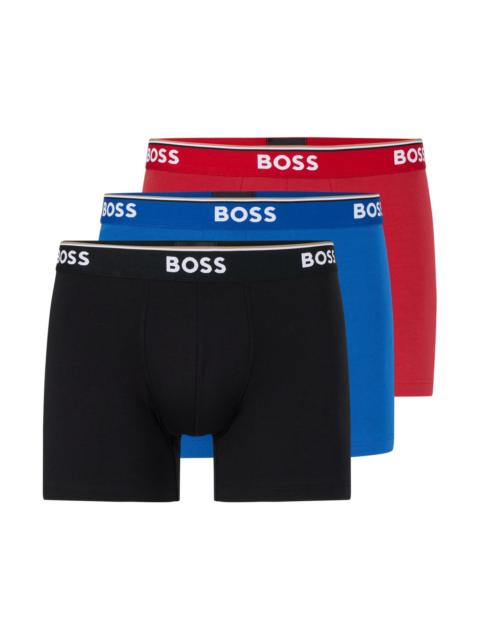 BOSS THREE-PACK OF STRETCH-COTTON BOXER BRIEFS WITH LOGOS