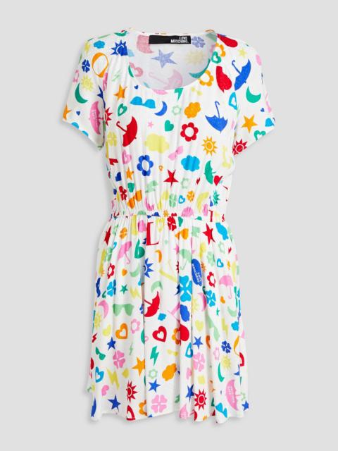 Moschino Gathered printed jacquard mini dress