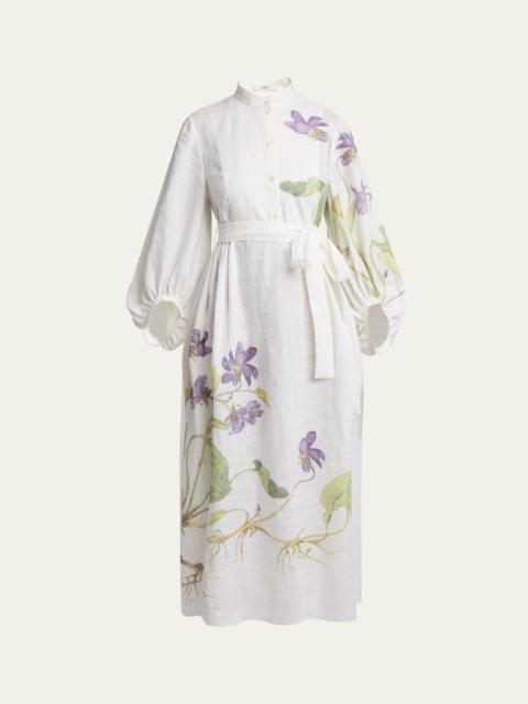 Erdem Floral Self-Tie Linen Dress