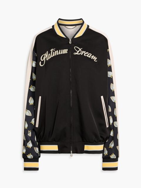 Stella McCartney Sorayama embellished printed satin bomber jacket