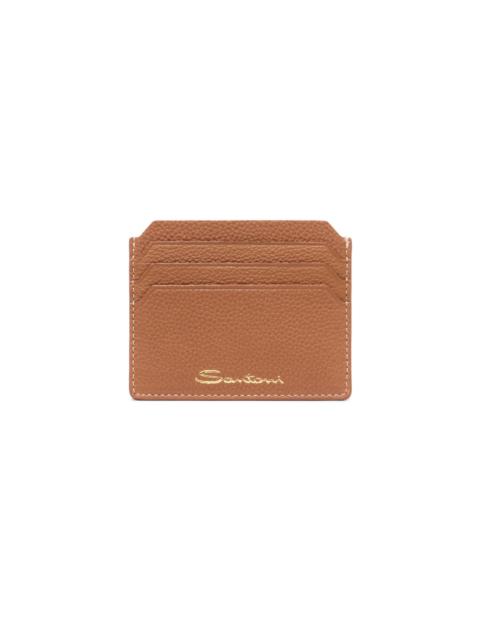 Santoni Light brown tumbled leather credit card holder