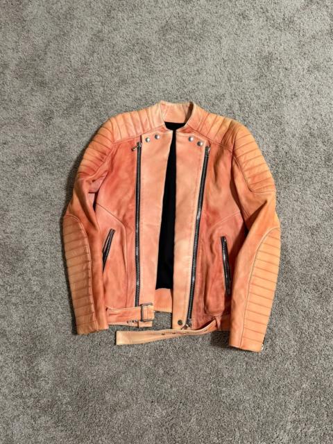 Balmain Balmain orange distressed motorcycle leather jacket