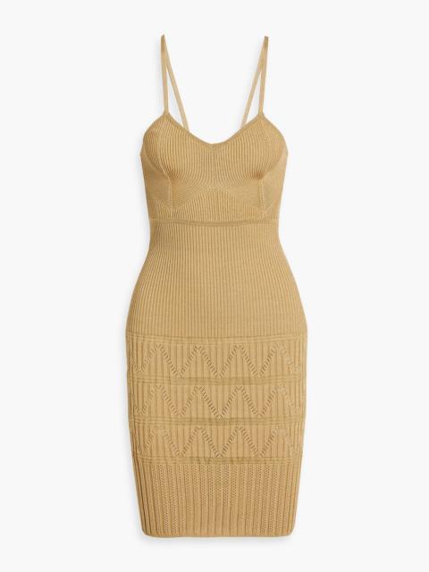 Balmain Ribbed and pointelle-knit mini dress
