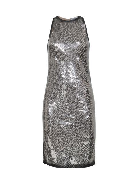 THE ATTICO Silver sequins A-line mini dress