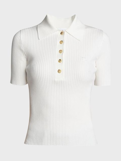 Collared Rib-Knit Polo Top